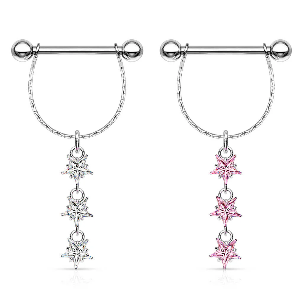Nipple Piercing dangle Stars Zirconia Silver - Image 3