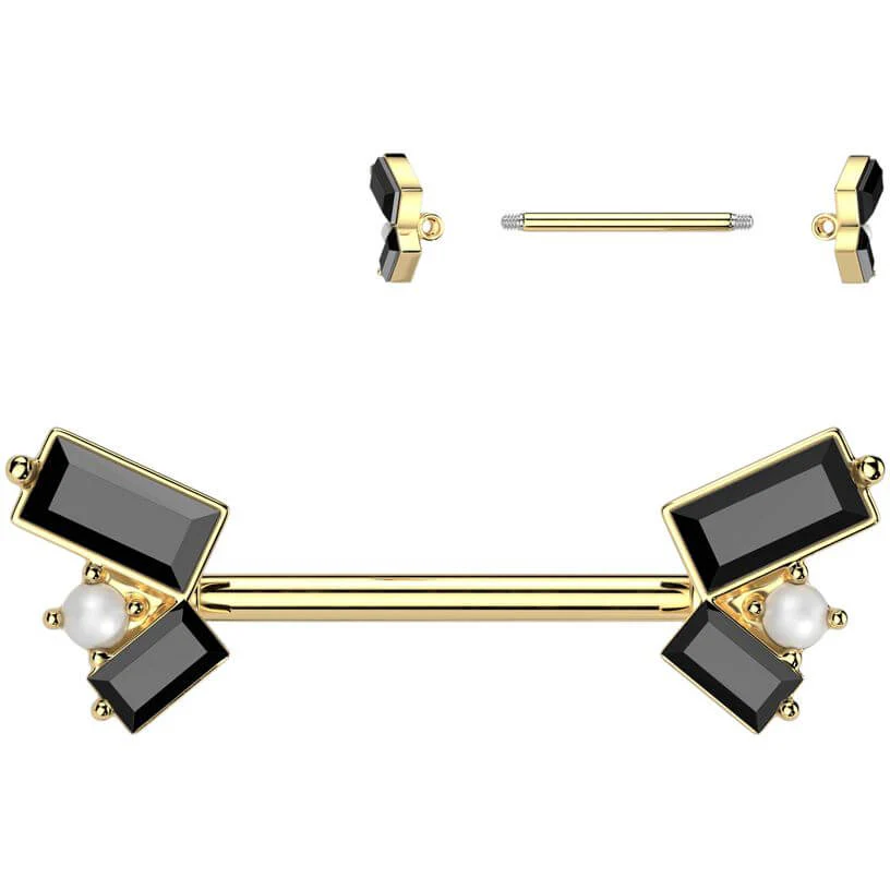 Nipple Piercing pearl baguette cut zirconia - Image 3
