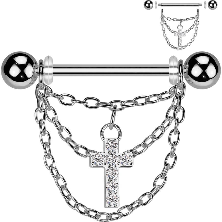 Nipple Piercing cross chain dangle - Image 4