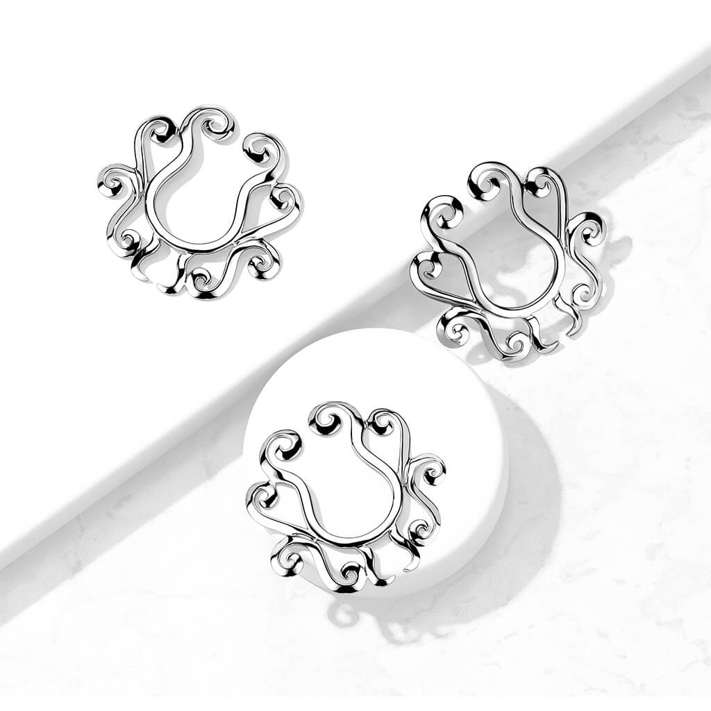 Fake Nipple Piercing Tribal Flower Silver Bendable - Image 3