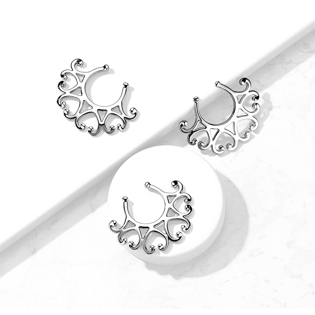 Fake Nipple Piercing Tribal Hearts Silver Bendable - Image 3