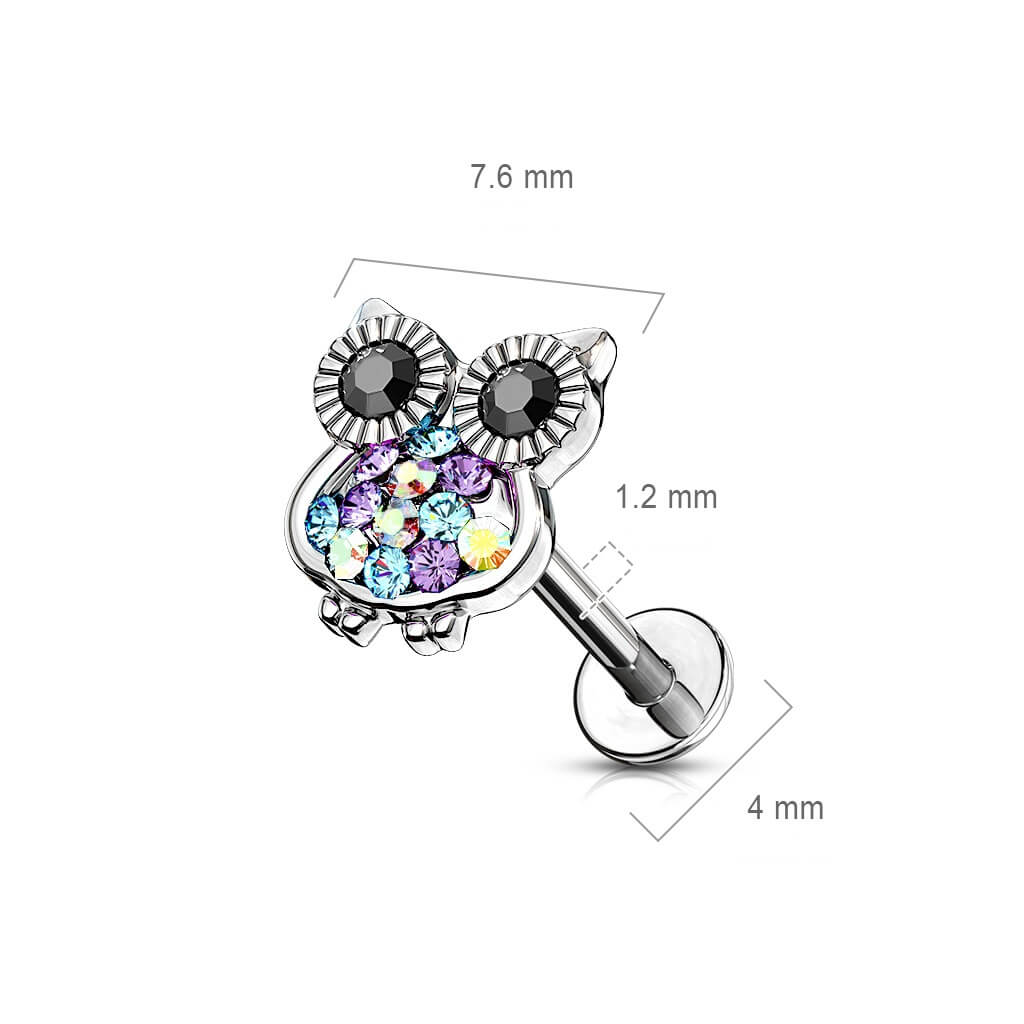 Labret Owl Zirconia Silver Internally Threaded - Image 2
