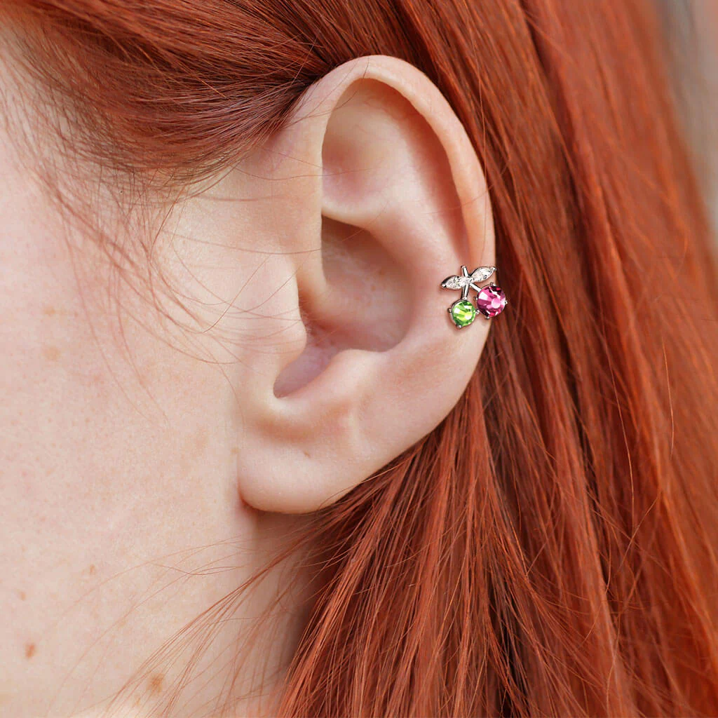 Labret Cherry Zirconia Silver Internally Threaded - Image 3