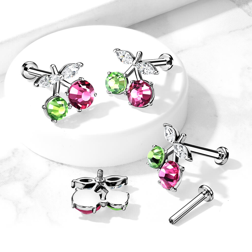 Labret Cherry Zirconia Silver Internally Threaded - Image 4