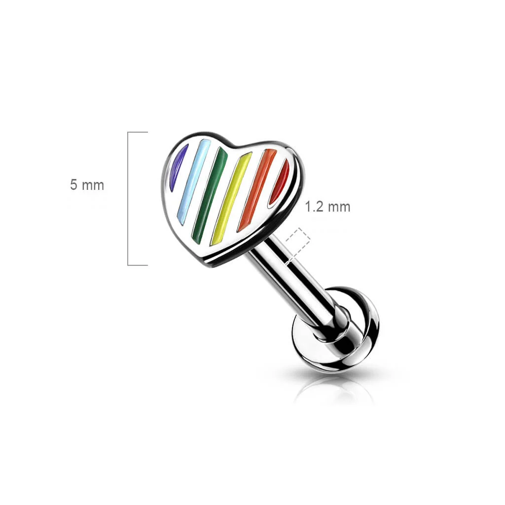 Labret Rainbow Heart Flat Silver Internally Threaded - Image 2