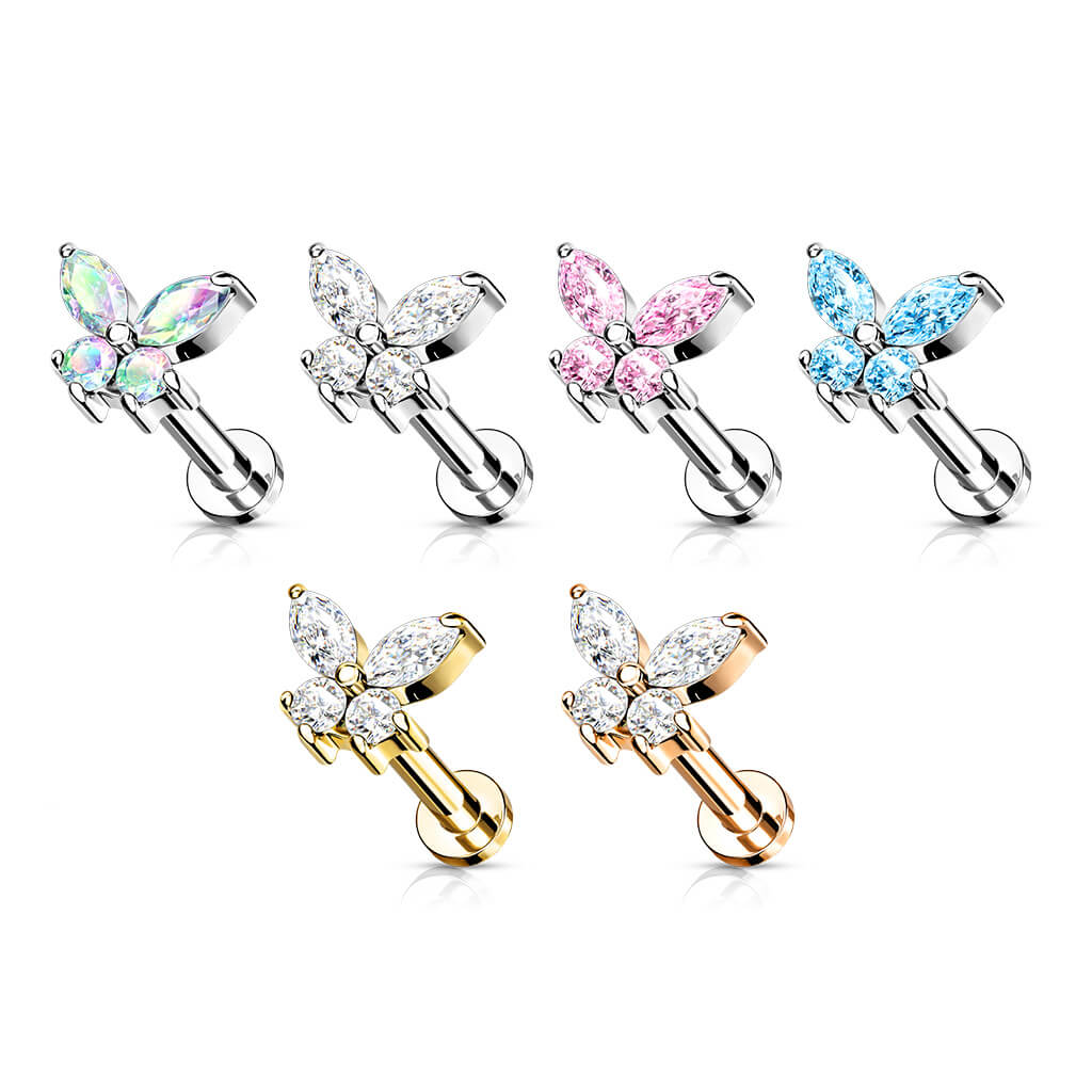 Labret Butterfly Zirconia Internally Threaded - Image 5