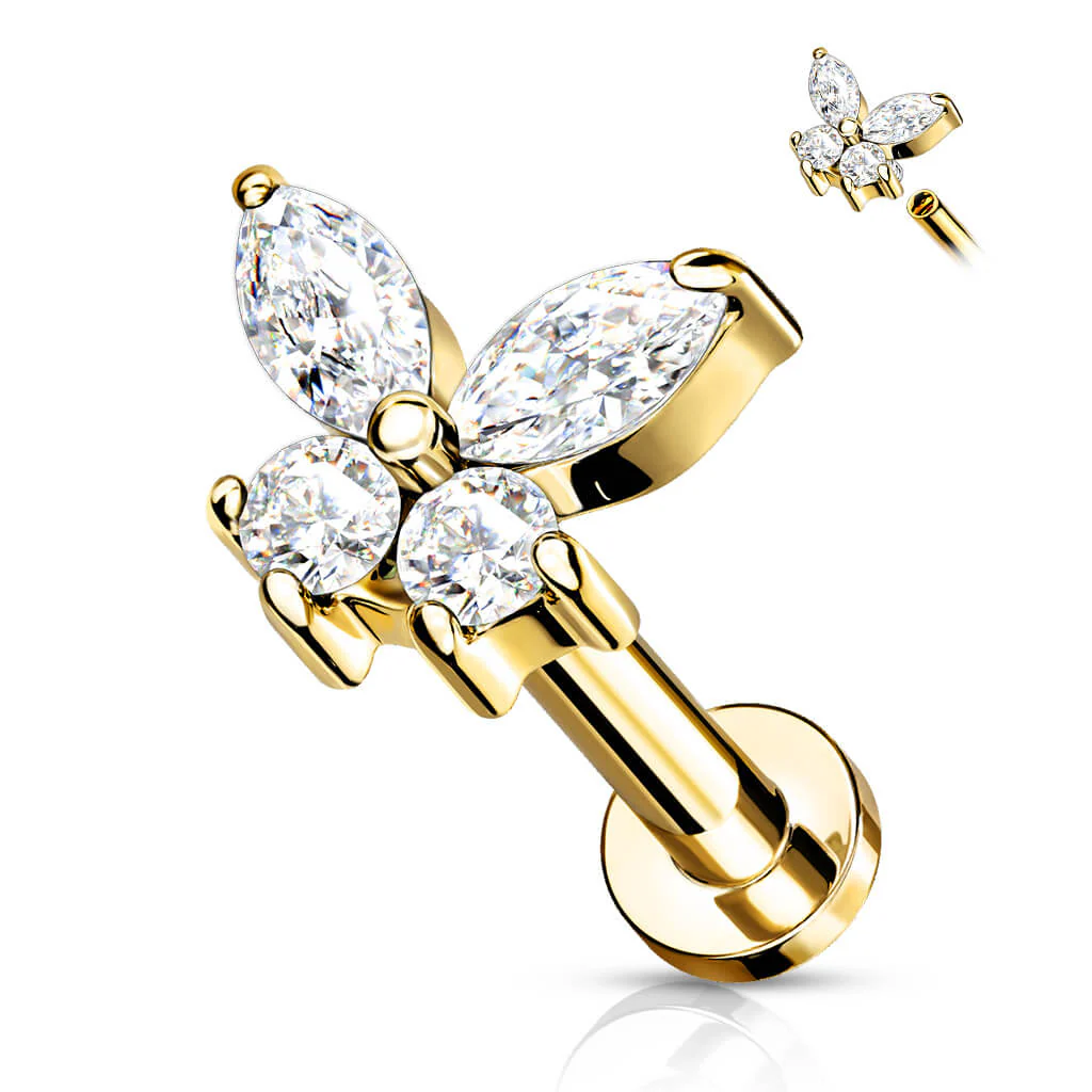 Labret Butterfly Zirconia Internally Threaded - Image 6