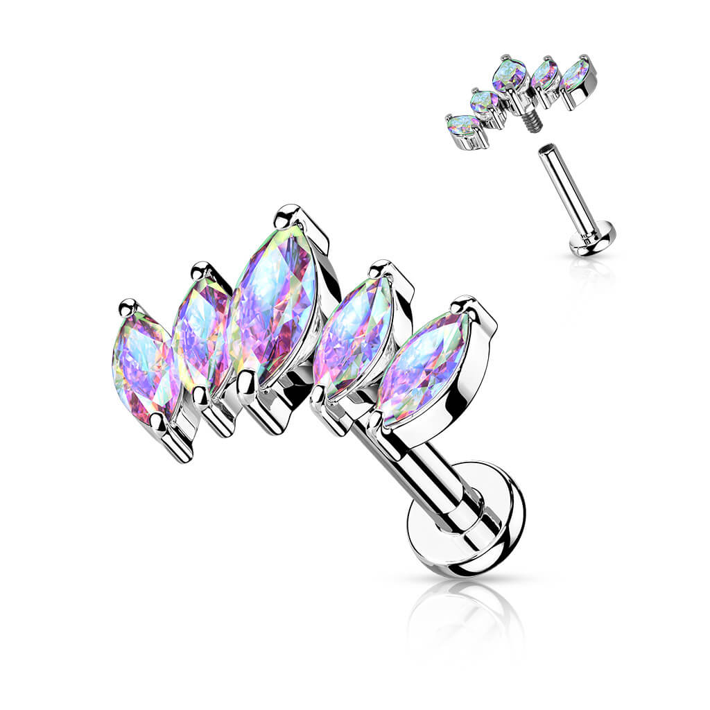 Labret Marquise Cut 5 cubic Zirconia Internally Threaded - Image 2