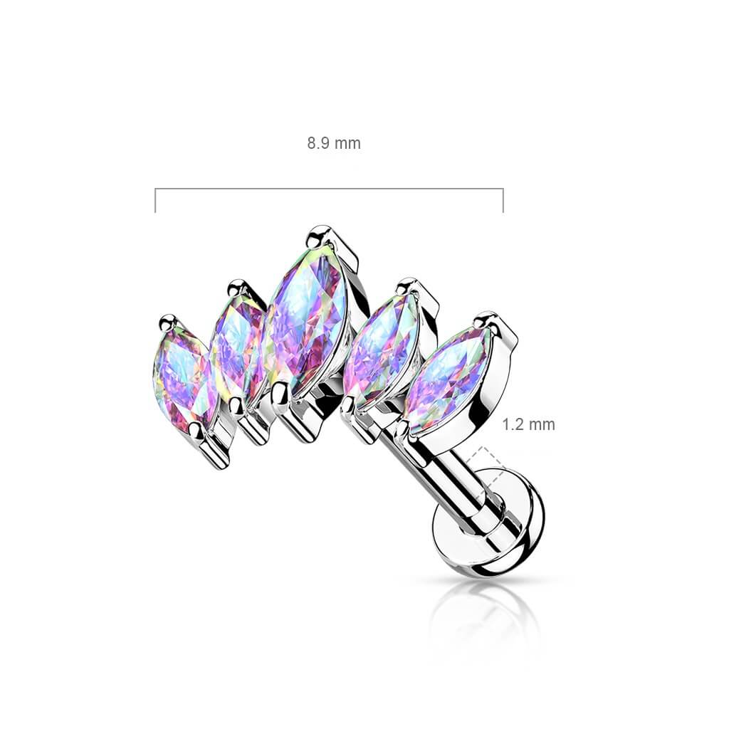 Labret Marquise Cut 5 cubic Zirconia Internally Threaded - Image 3
