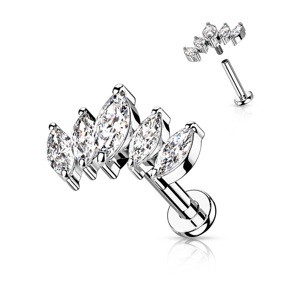 Labret Marquise Cut 5 cubic Zirconia Internally Threaded - Image 4