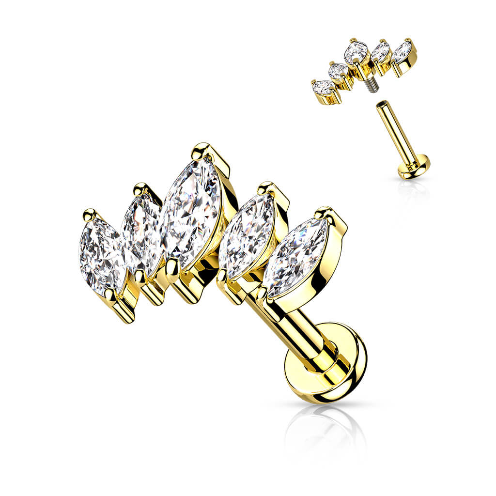 Labret Marquise Cut 5 cubic Zirconia Internally Threaded - Image 6
