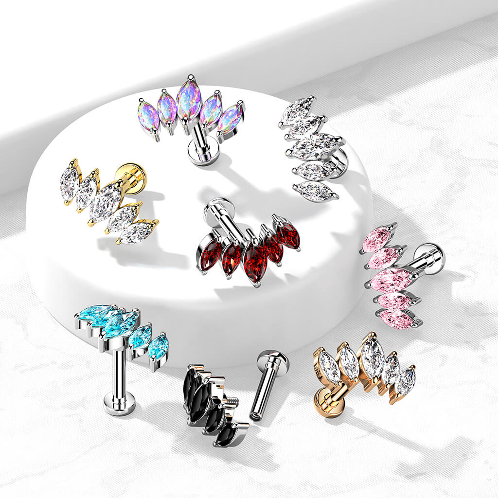 Labret Marquise Cut 5 cubic Zirconia Internally Threaded - Image 7