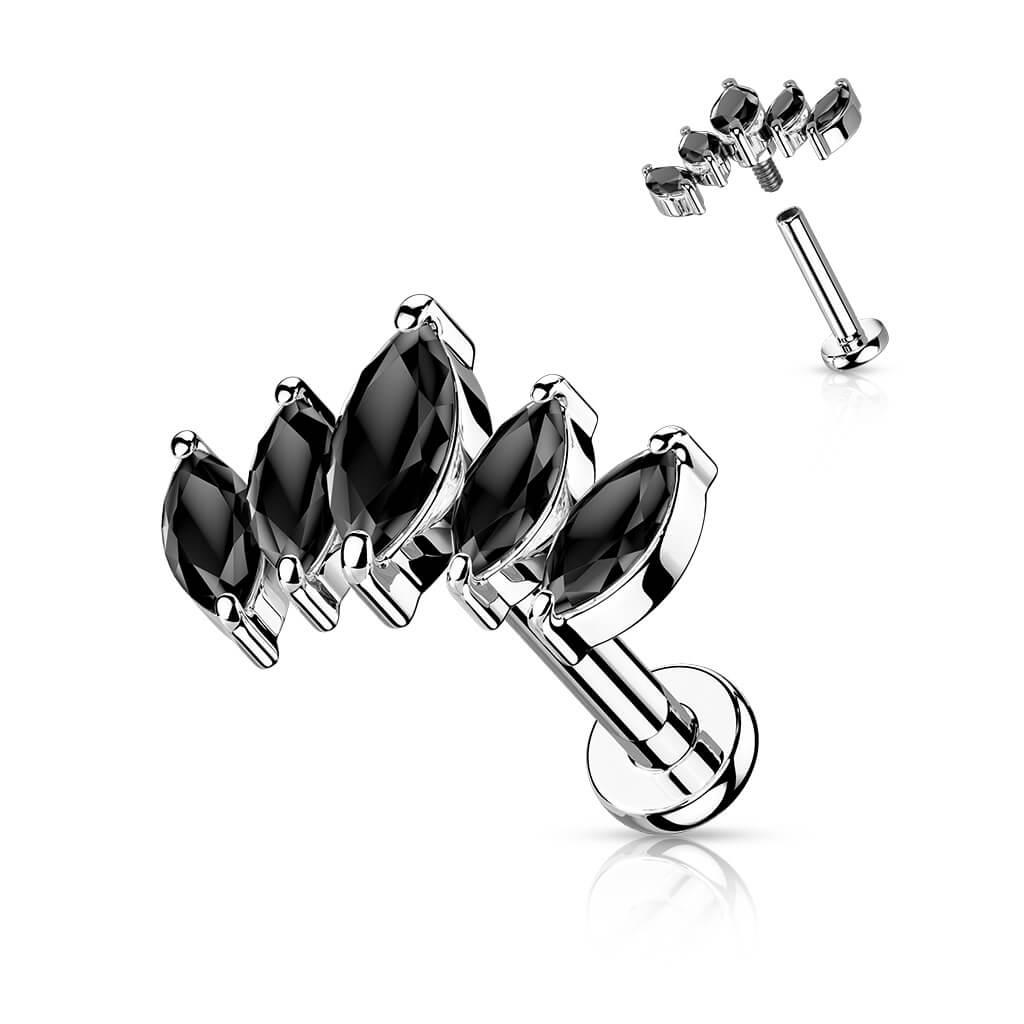 Labret Marquise Cut 5 cubic Zirconia Internally Threaded - Image 8