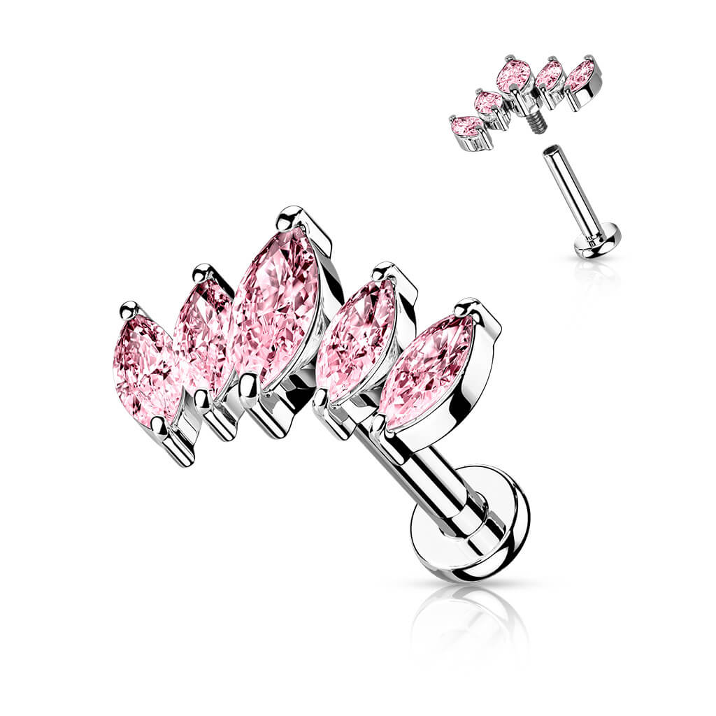 Labret Marquise Cut 5 cubic Zirconia Internally Threaded - Image 9