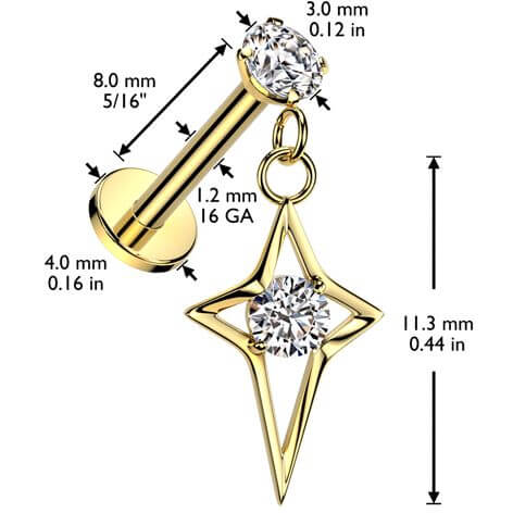 Labret hollow star zirconia Internally Threaded - Image 2