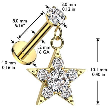 Labret star zirconia dangle Internally Threaded - Image 2