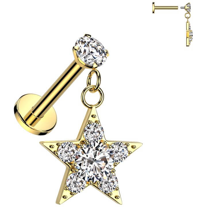 Labret star zirconia dangle Internally Threaded - Image 3