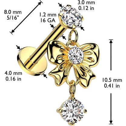 Labret ribbon zirconia dangle Internally Threaded - Image 2