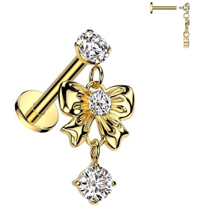 Labret ribbon zirconia dangle Internally Threaded - Image 3