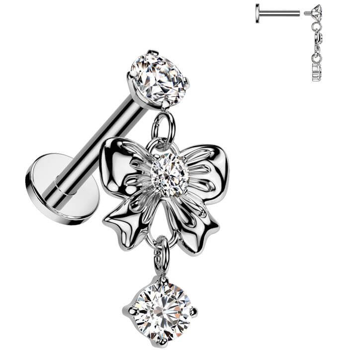 Labret ribbon zirconia dangle Internally Threaded - Image 4