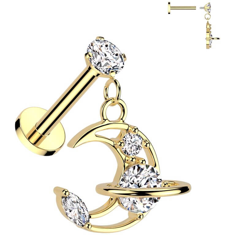 Labret saturn moon zirconia dangle Internally Threaded - Image 3