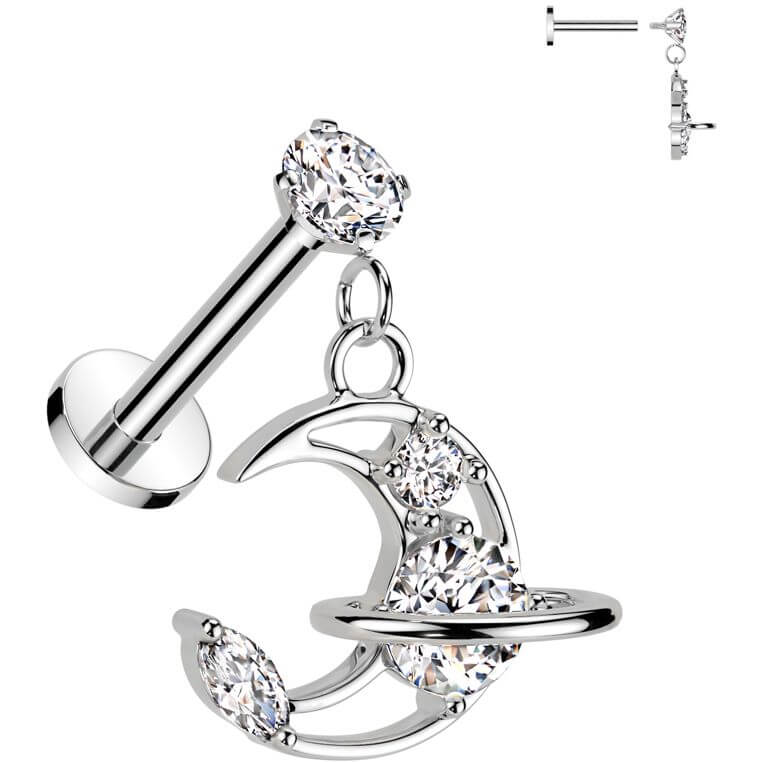 Labret saturn moon zirconia dangle Internally Threaded - Image 4