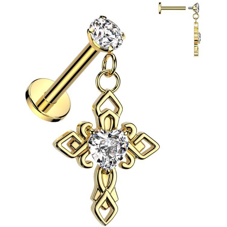 Labret cross zirconia dangle Internally Threaded - Image 3