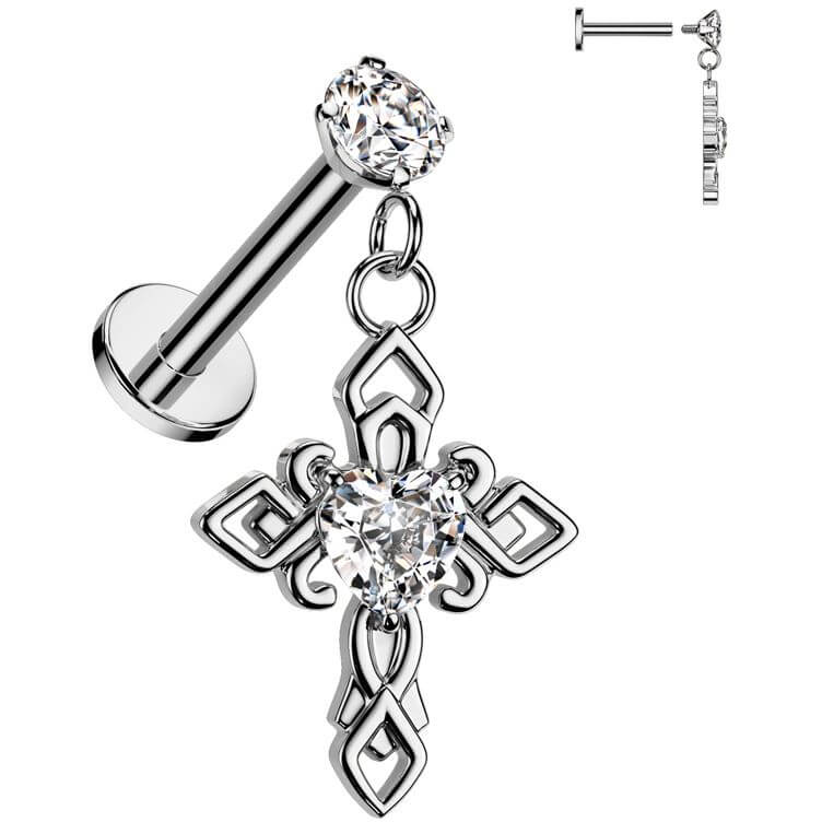 Labret cross zirconia dangle Internally Threaded - Image 4