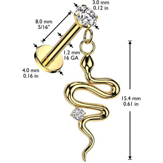 Labret snake dangle zirconia Internally Threaded - Image 2