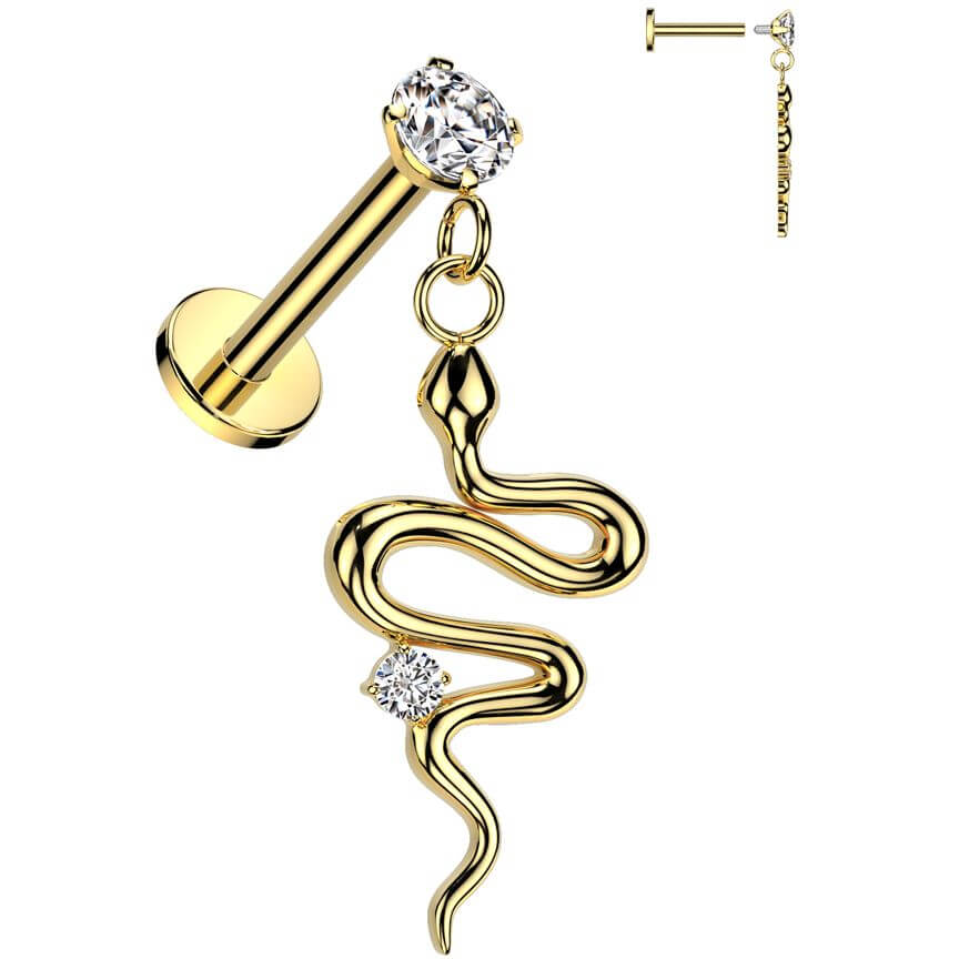 Labret snake dangle zirconia Internally Threaded - Image 3