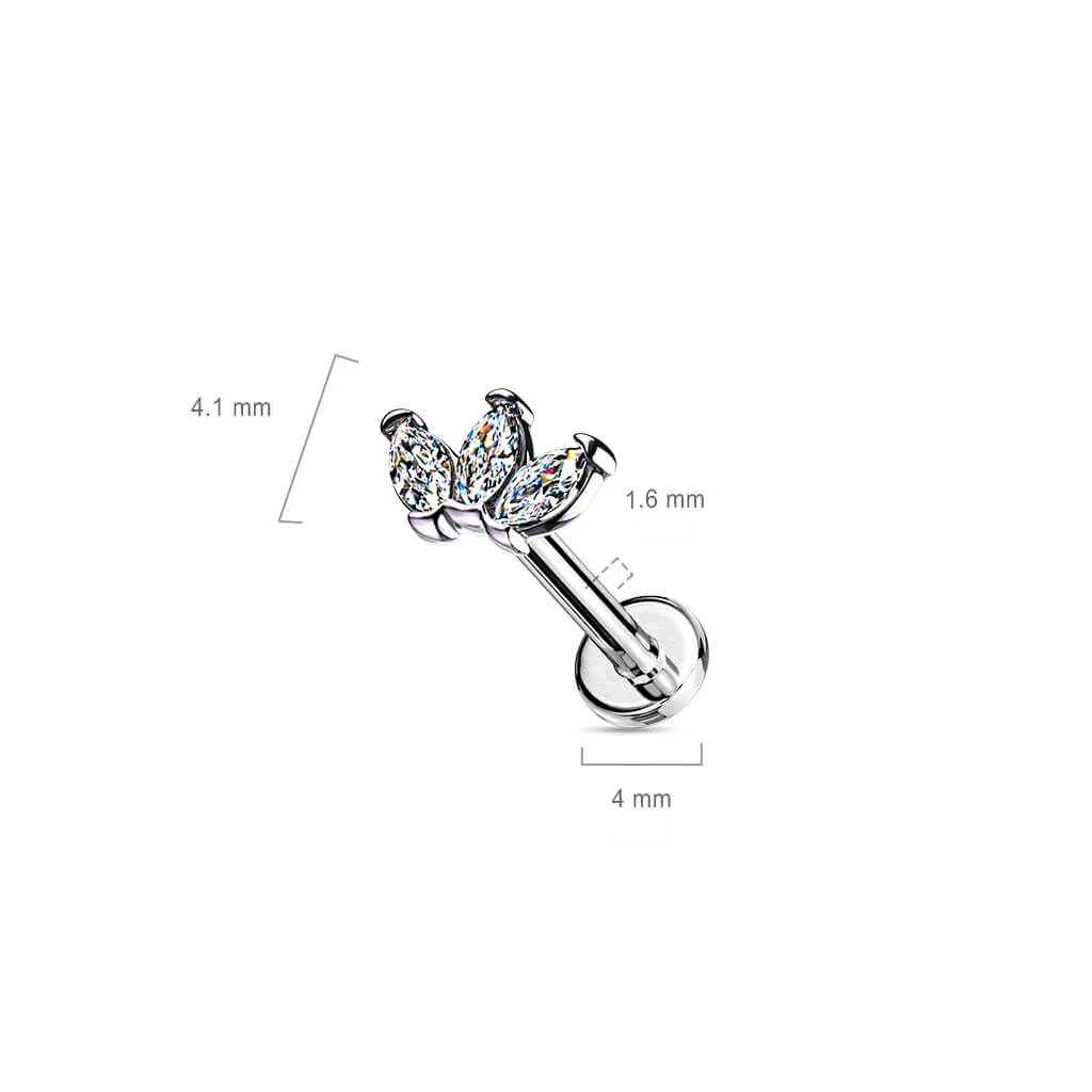 Labret Marquise Cut 3 Zirconia Internally Threaded - Image 3