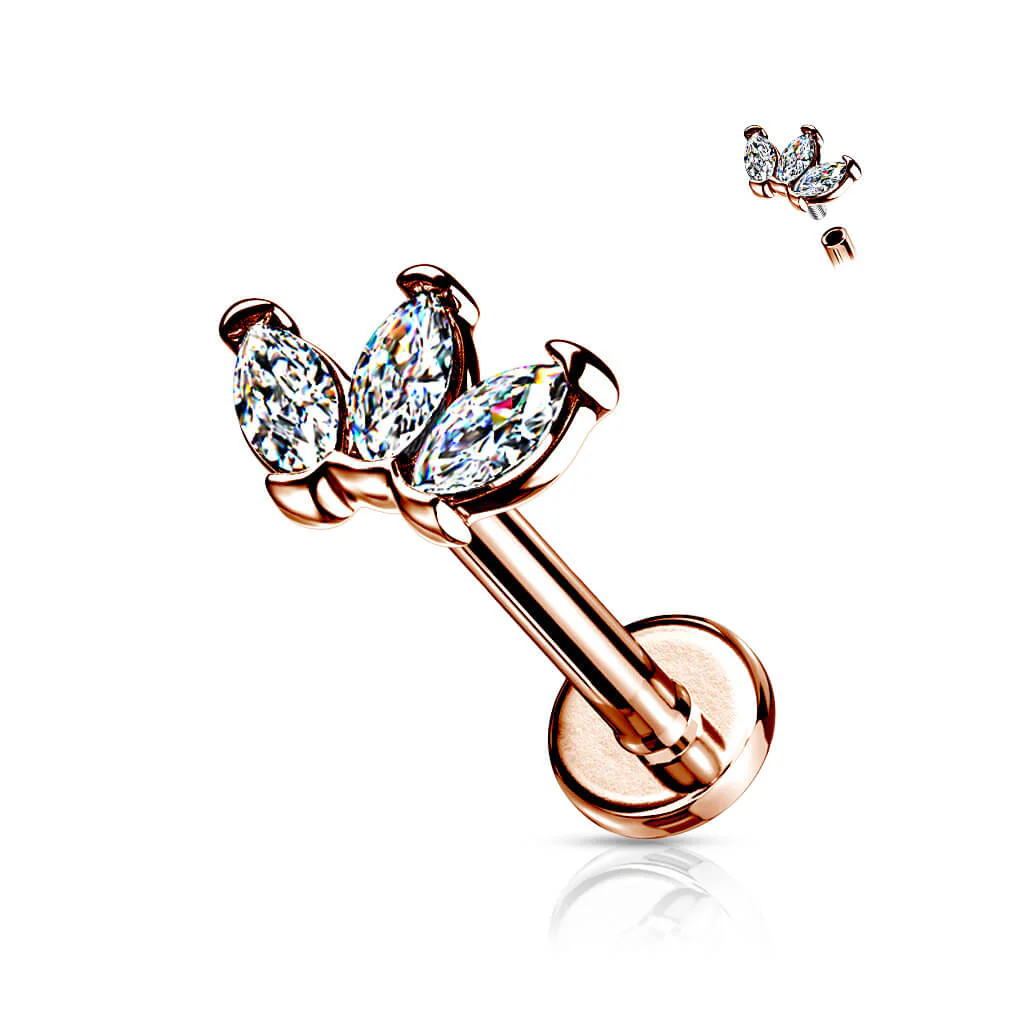 Labret Marquise Cut 3 Zirconia Internally Threaded - Image 4