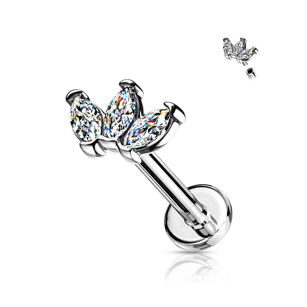 Labret Marquise Cut 3 Zirconia Internally Threaded - Image 6