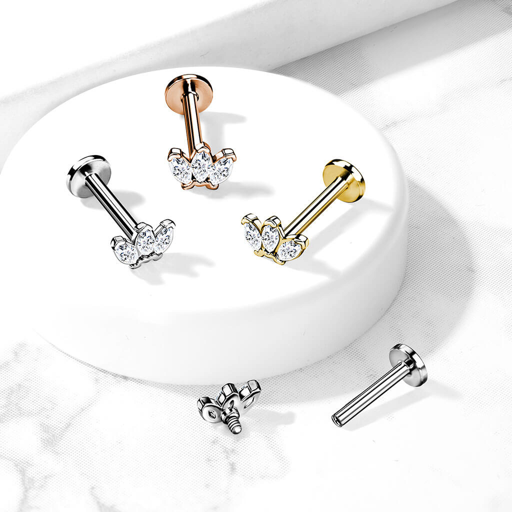 Labret Marquise Cut 3 Zirconia Internally Threaded - Image 8