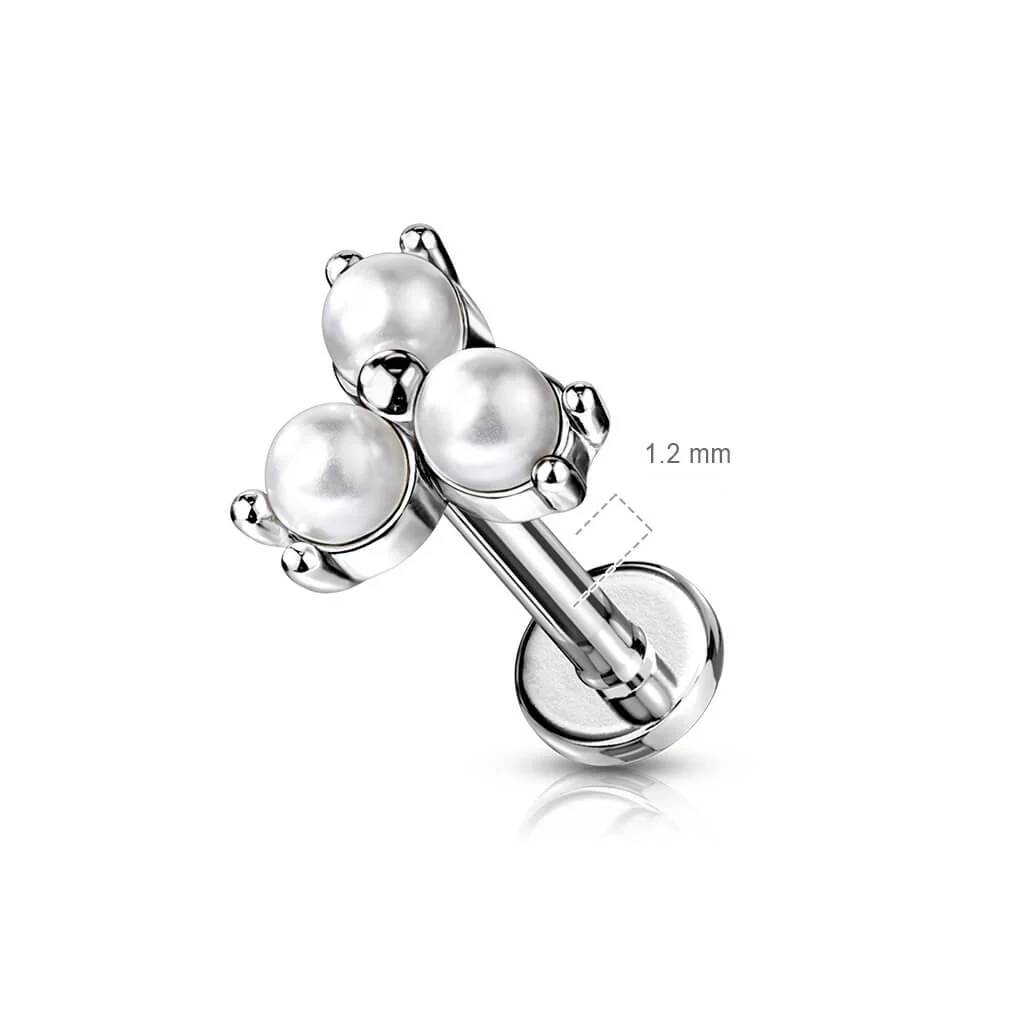 Labret Triangle Pearls Silver Internally Threaded - Image 2