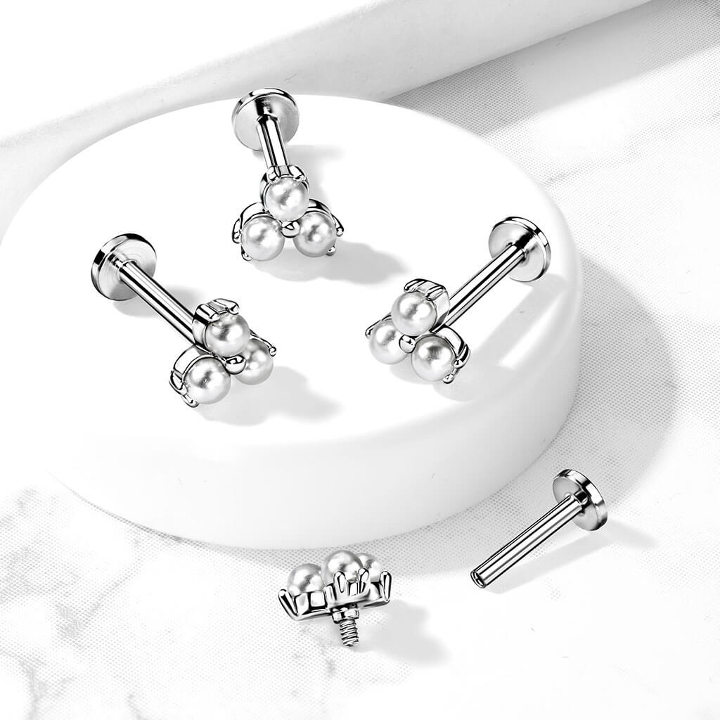 Labret Triangle Pearls Silver Internally Threaded - Image 4