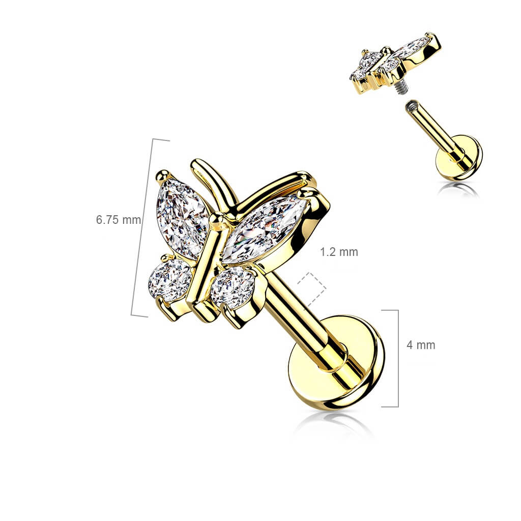 Labret Butterfly Zirconia Internally Threaded - Image 3