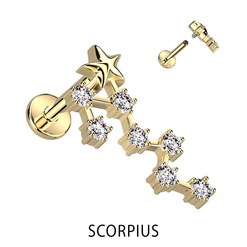 Labret Zodiac sign Zirconia Gold Internally Threaded - Image 10