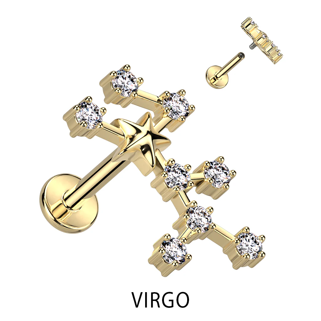 Labret Zodiac sign Zirconia Gold Internally Threaded - Image 13