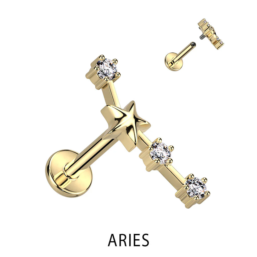 Labret Zodiac sign Zirconia Gold Internally Threaded - Image 3