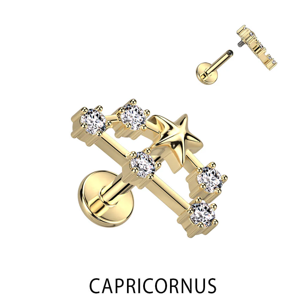 Labret Zodiac sign Zirconia Gold Internally Threaded - Image 4