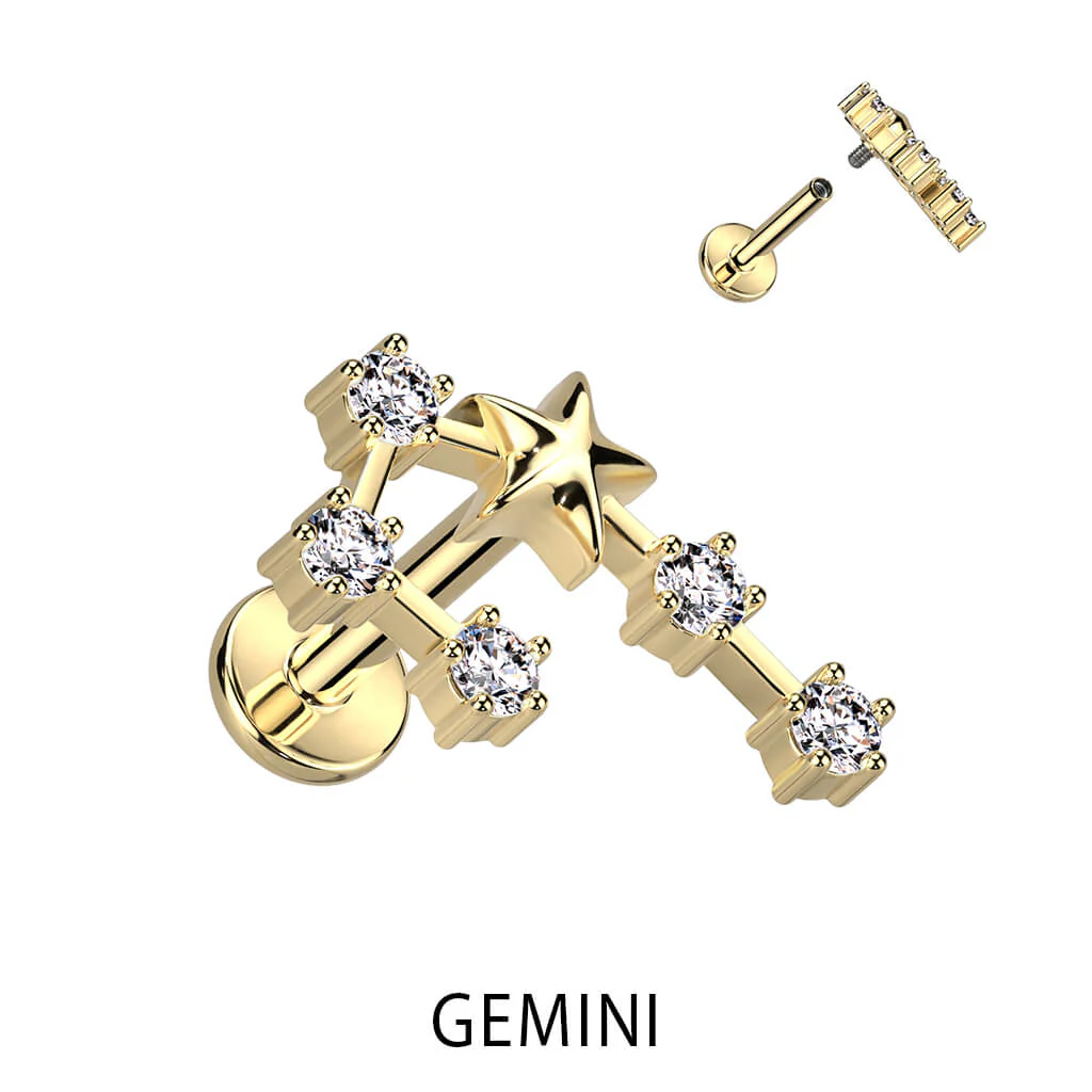 Labret Zodiac sign Zirconia Gold Internally Threaded - Image 5