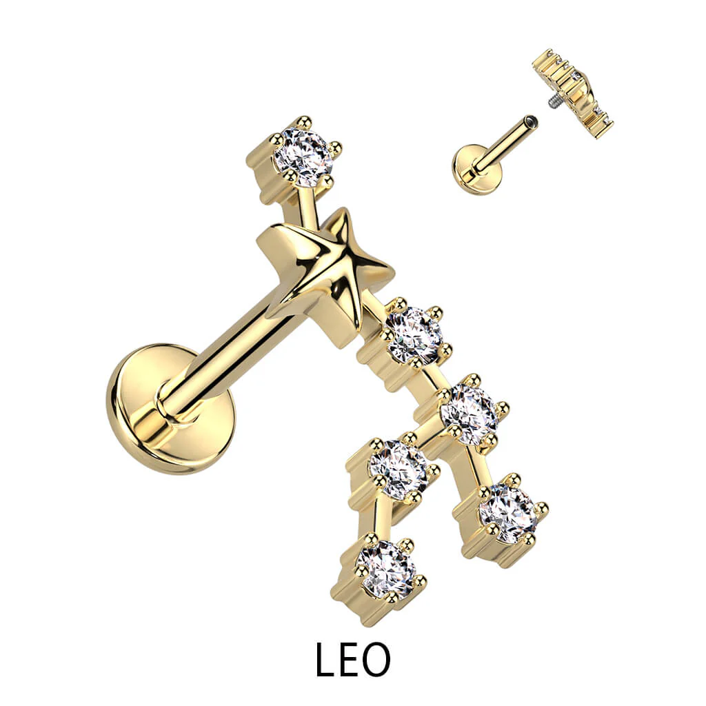 Labret Zodiac sign Zirconia Gold Internally Threaded - Image 6