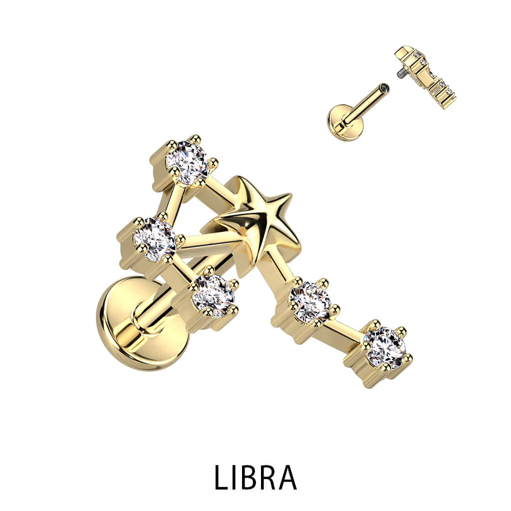 Labret Zodiac sign Zirconia Gold Internally Threaded - Image 7