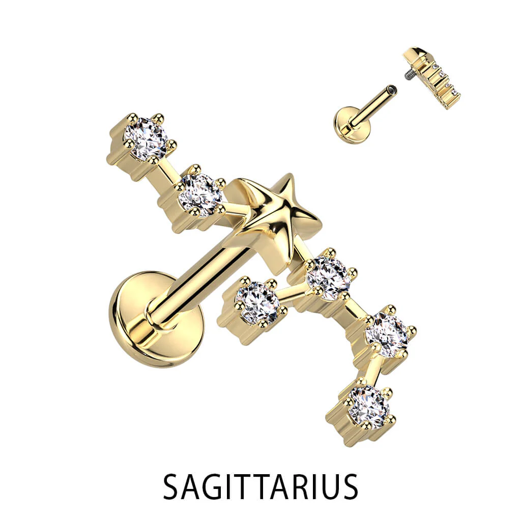 Labret Zodiac sign Zirconia Gold Internally Threaded - Image 9