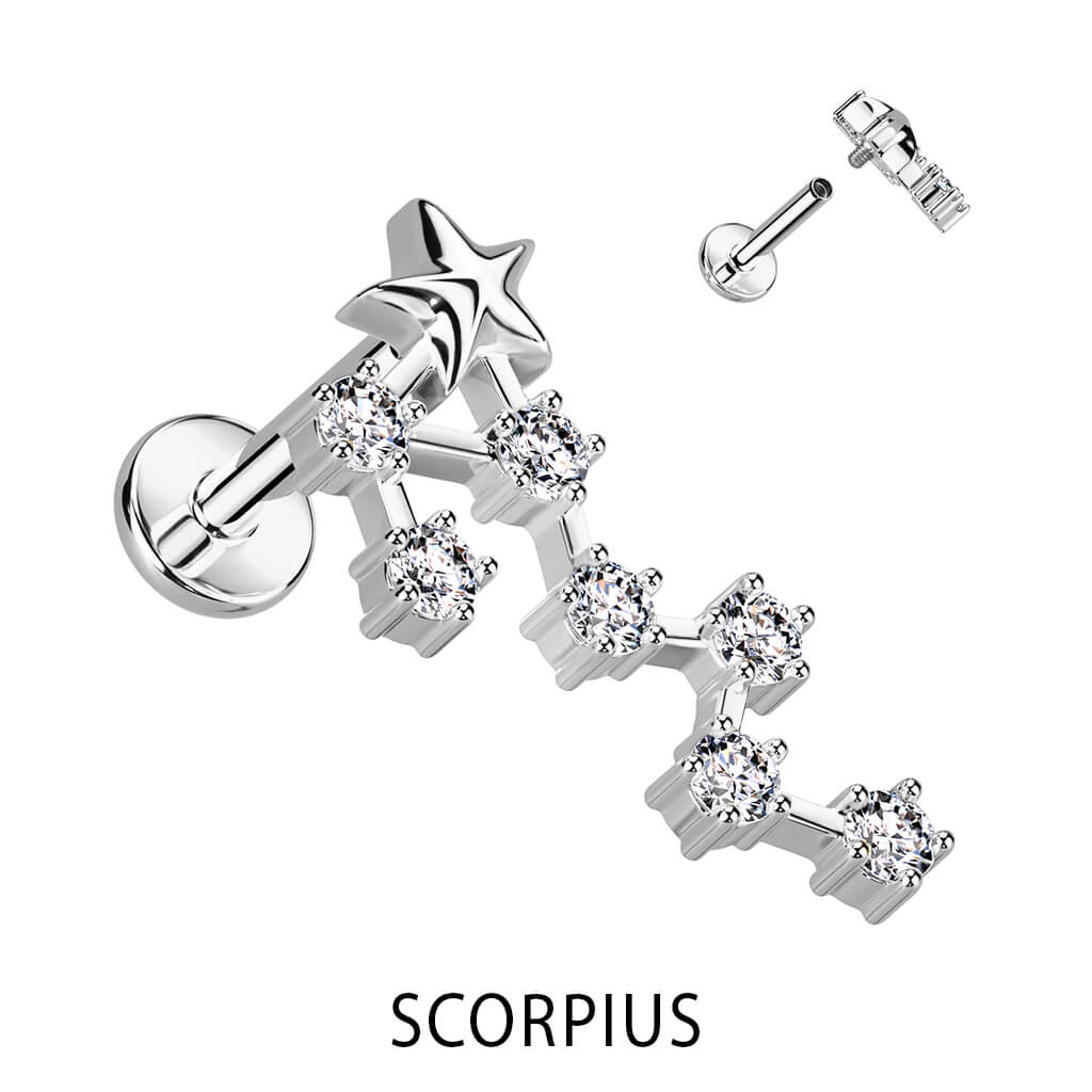 Labret Zodiac sign Zirconia Silver Internally Threaded - Image 10
