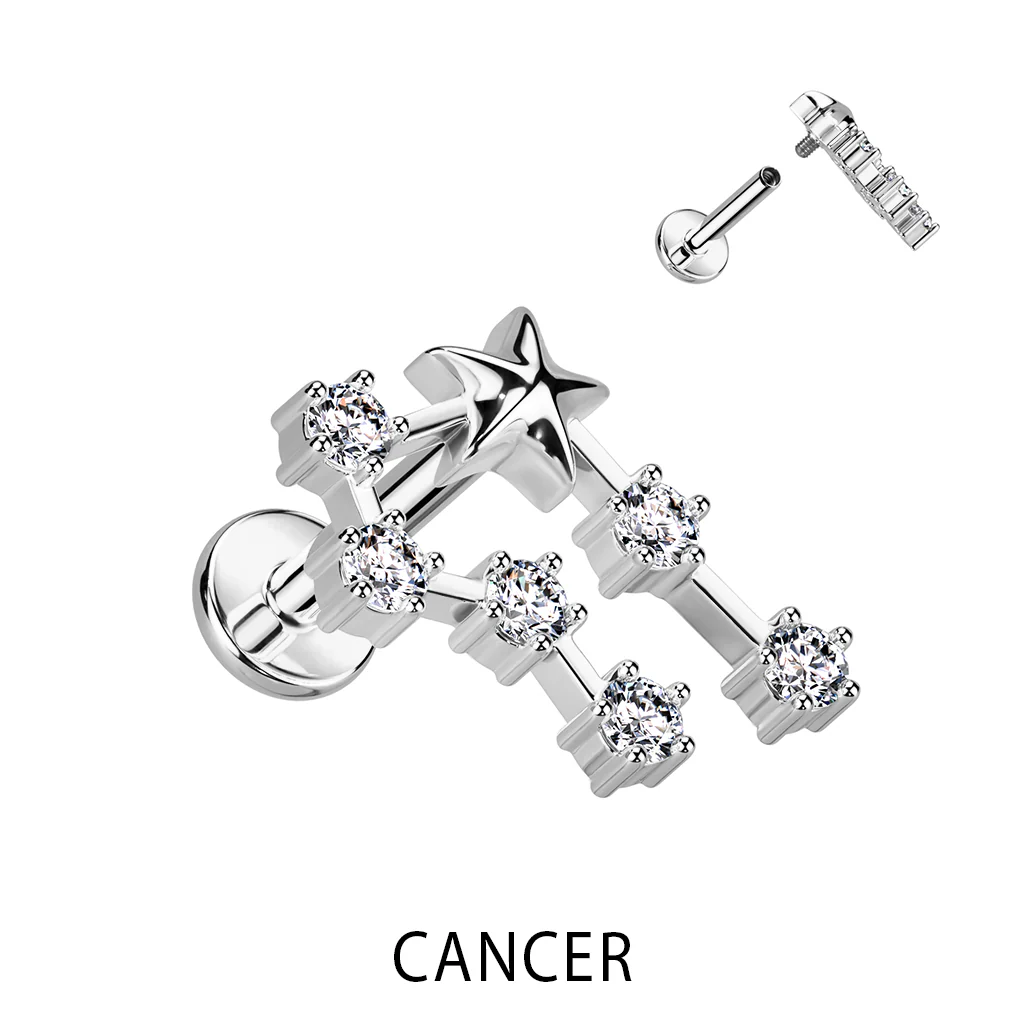 Labret Zodiac sign Zirconia Silver Internally Threaded - Image 12