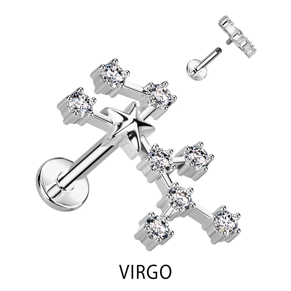 Labret Zodiac sign Zirconia Silver Internally Threaded - Image 13