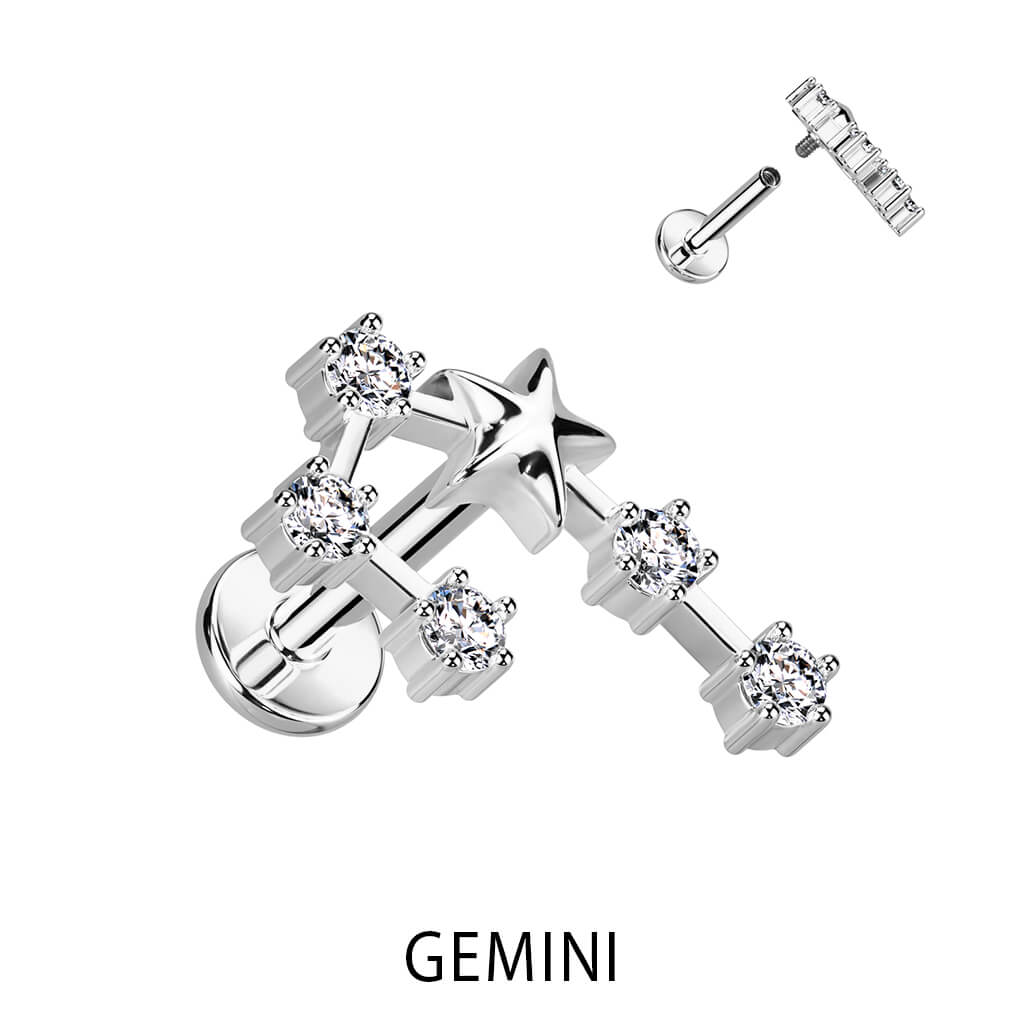 Labret Zodiac sign Zirconia Silver Internally Threaded - Image 5