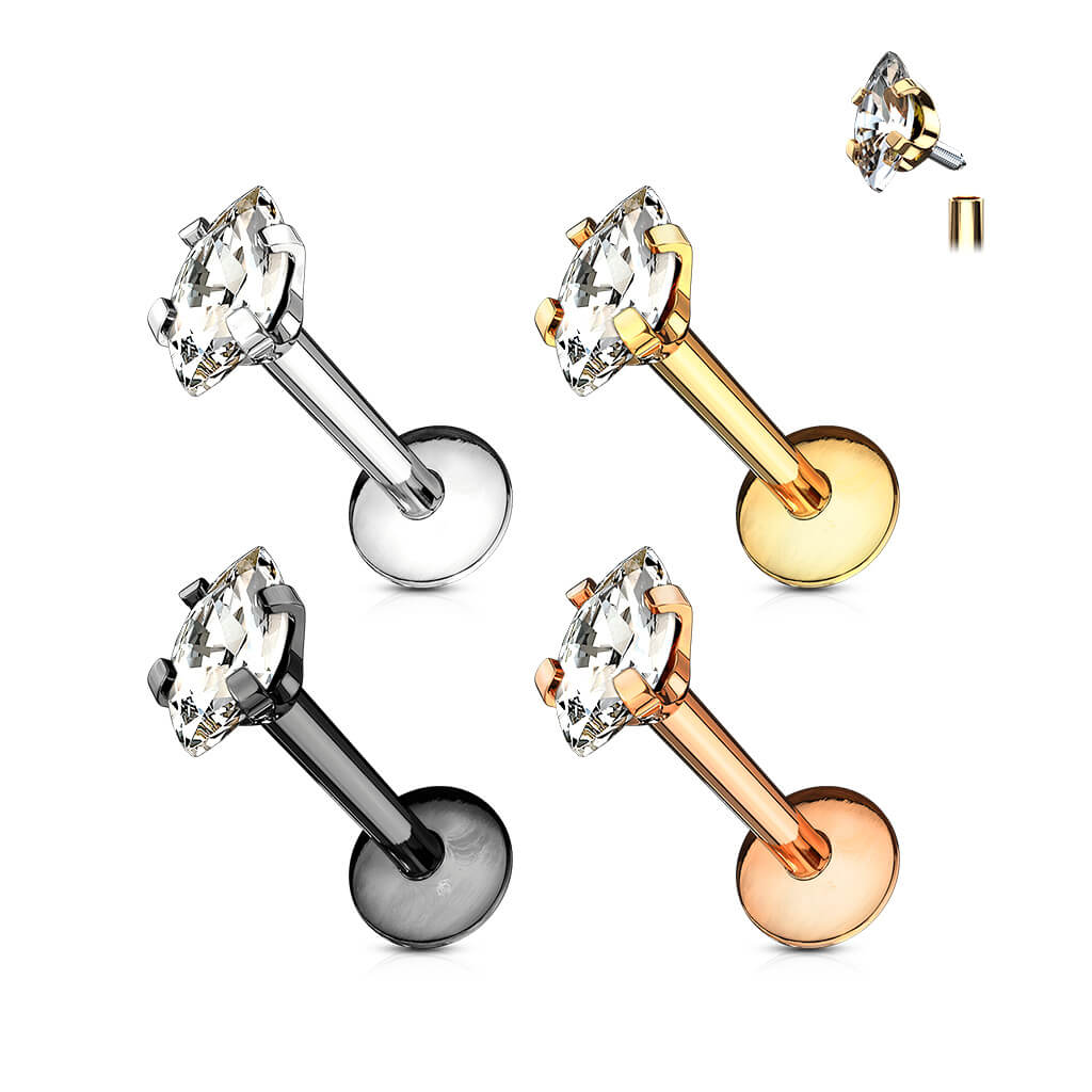 Labret Marquise Cut Zirconia Internally Threaded - Image 5